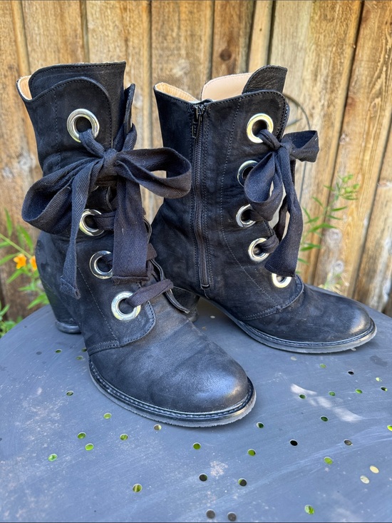 John Fluevog Shoes - John Fluevog Gladstone Black Suede East End Lace-Up Mid-calf Boot